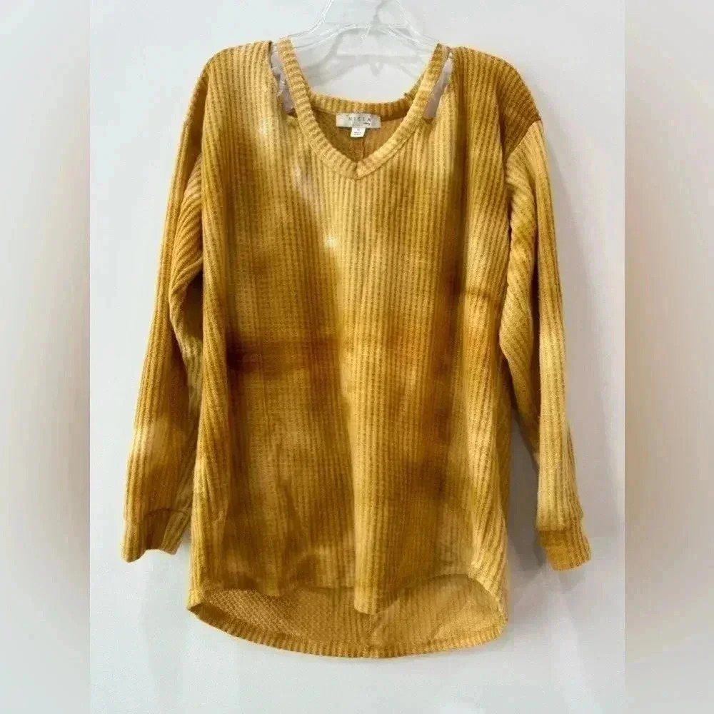 Misia Curvy Mustard Yellow V Neck Off the Shoulder Sweater 1X